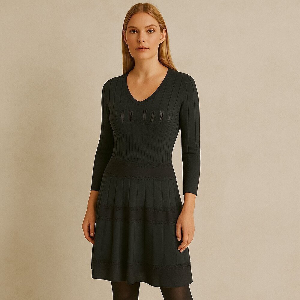 Vicedomini V Neck Knitwear Midi Dress Long Sleeves